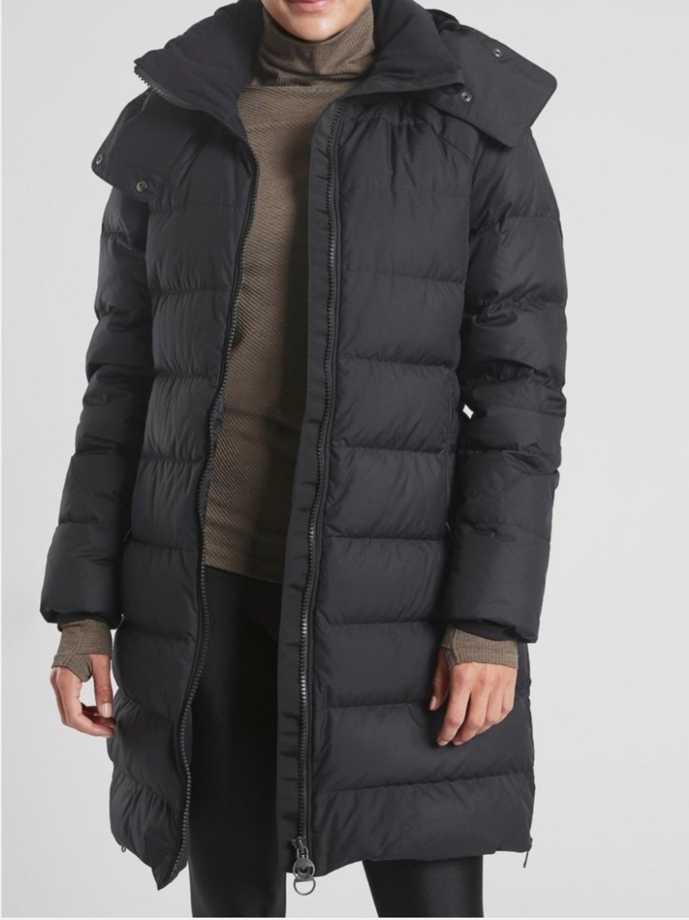 Athleta Downtown Jacket Black Quilted Hooded Parka Down Puffer Coat Size Small S